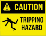 caution sign that says "tripping hazard"