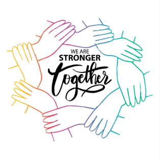 stronger together with rainbow hands