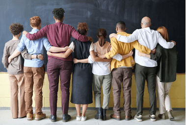 group with arms wrapped around back