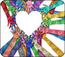 rainbow hands making heart shape
