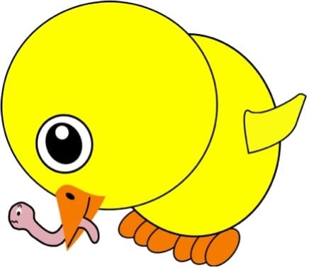 chick with worm in mouth