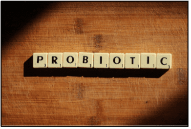 word probiotic spelled in scrabble letters