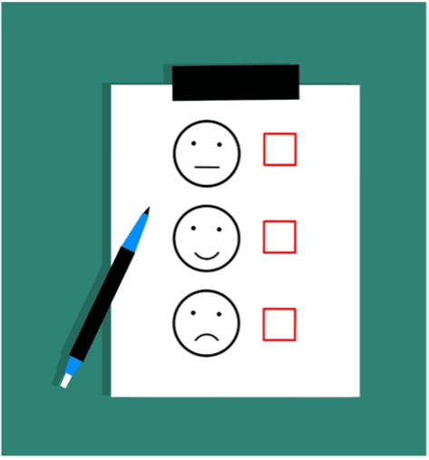 smiley and sad faces with check boxes next to them