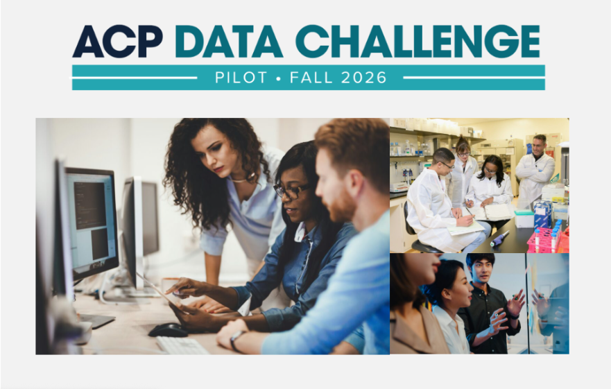 ACP Data Challenge Pilot logo and collage of three research teams working on projects