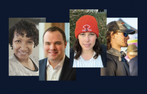 Four portraits of people from the iConquerMS community, from the cover of the ACP Impact Report.